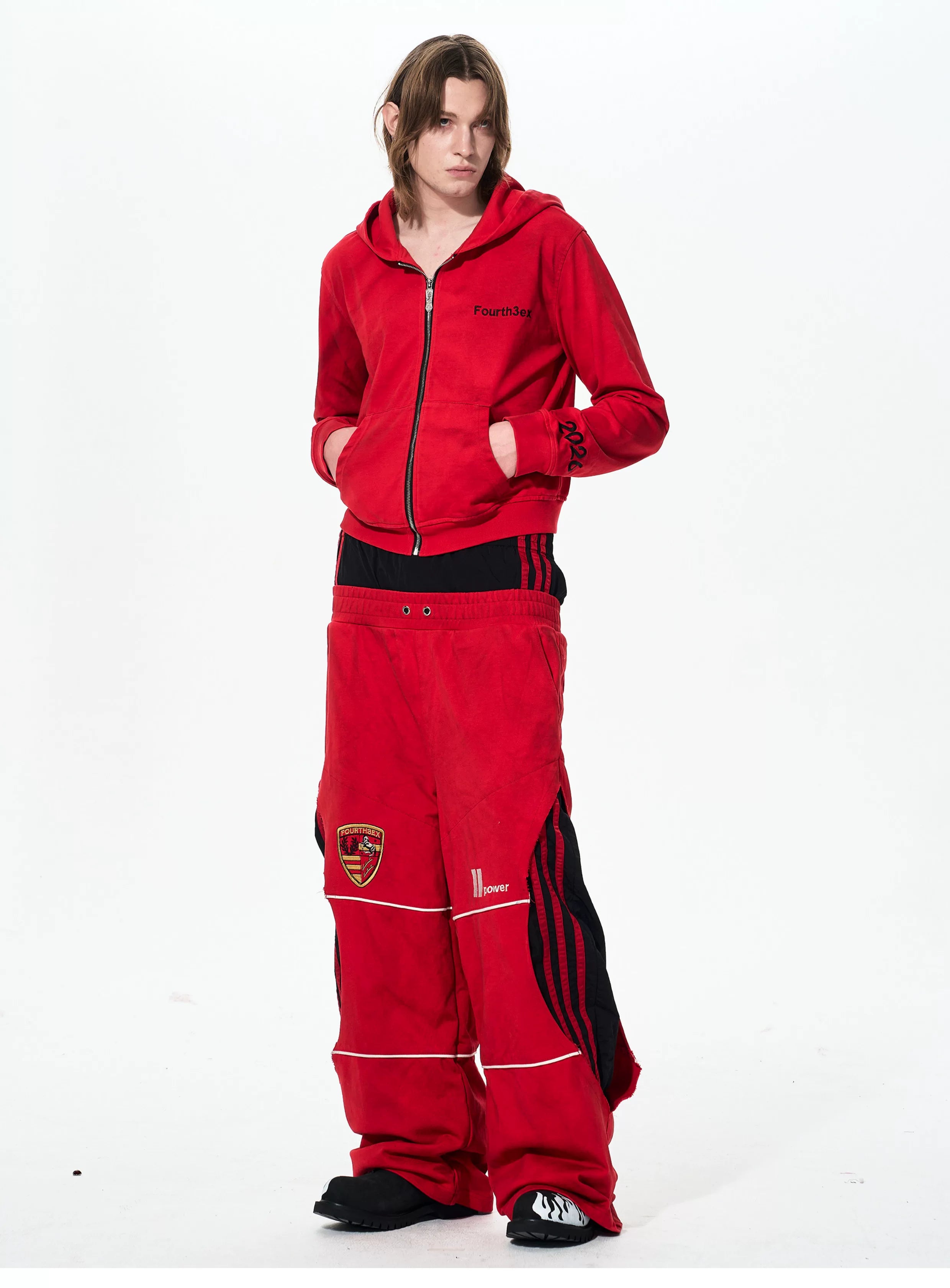 Men's Double-Waistband Striped Embroidered Sweatpants