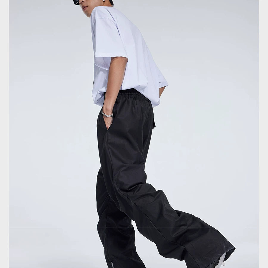 Double Pleated Zip Straight Loose Pants