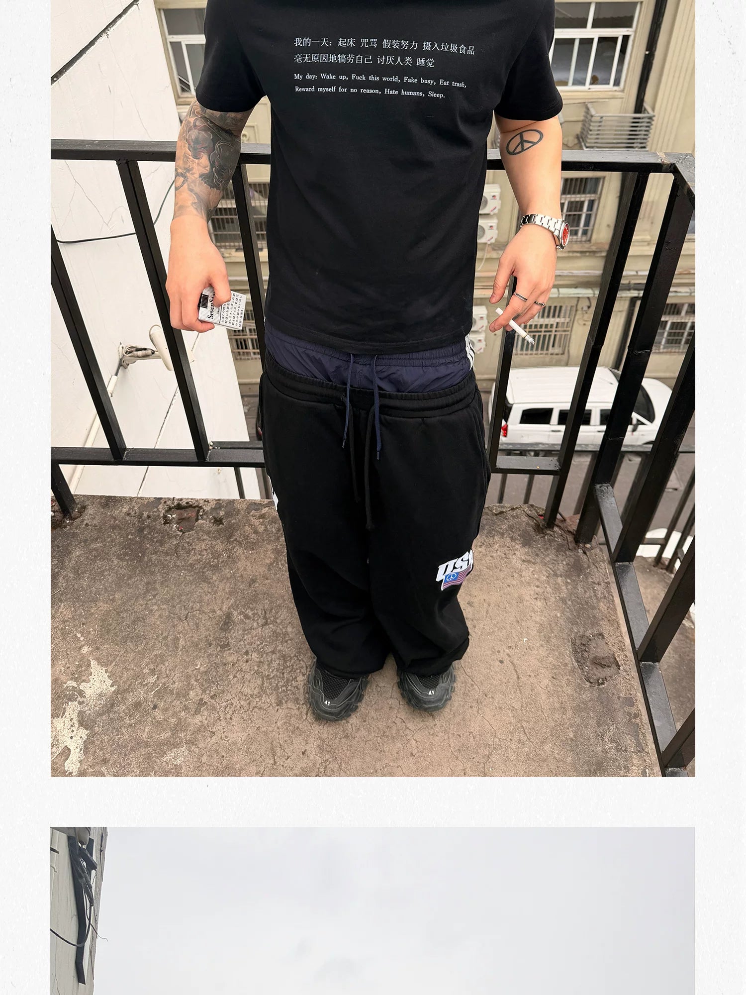 Black Minimalist Slogan Cotton Tee