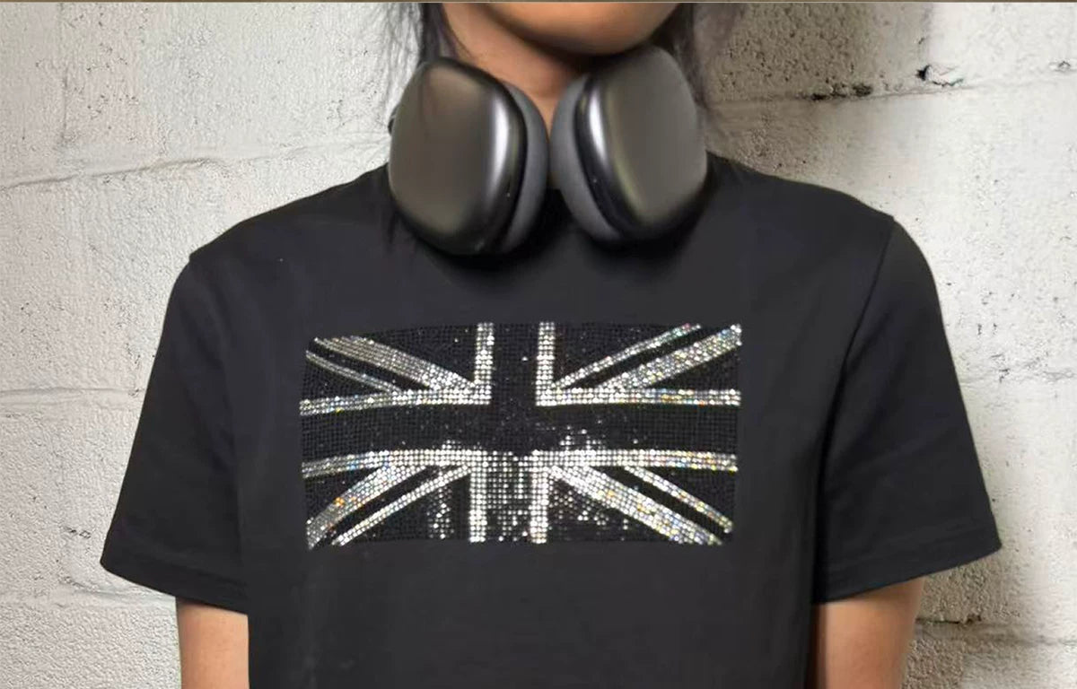 Regular Shoulder Short Sleeve Rhinestone Tees