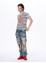 Zebra Print Letter Graphic Crew Neck Tee