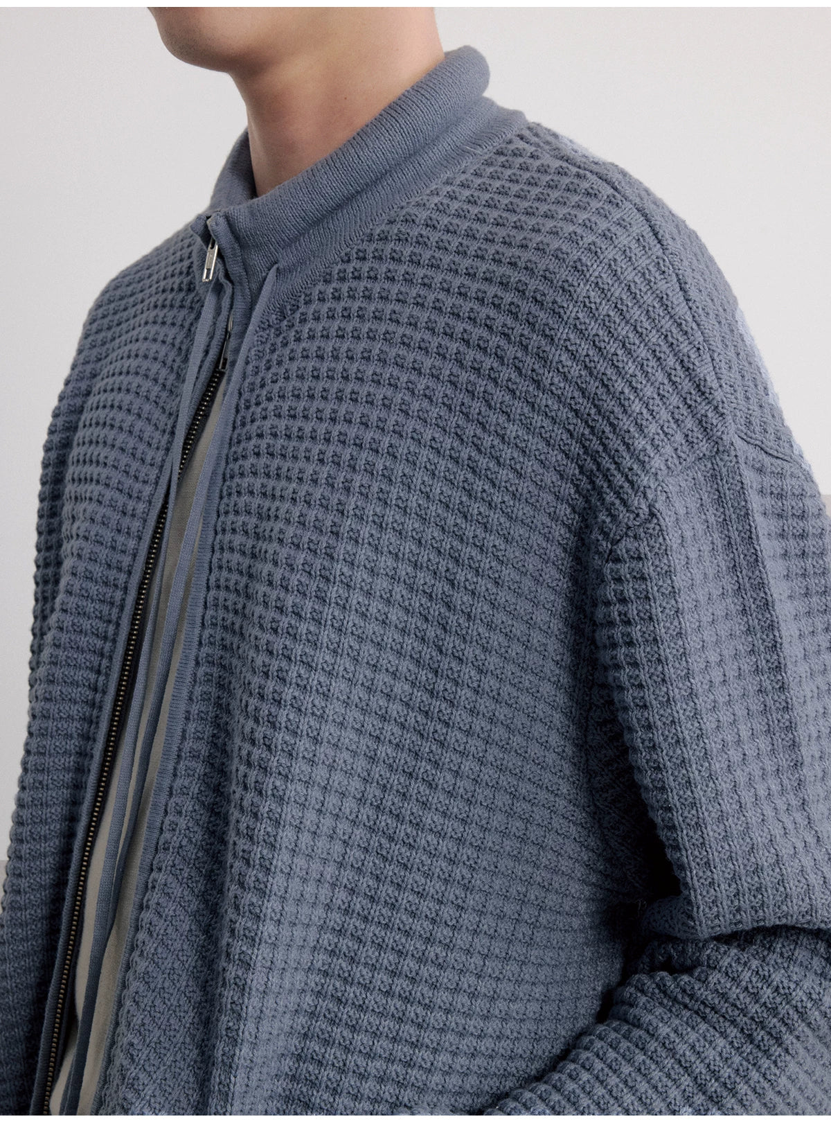 Quilted Drawstring Waffle Knit Cardigan Multi