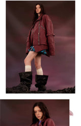 Studded Washed Distressed Swallow-tail Leather Jacket