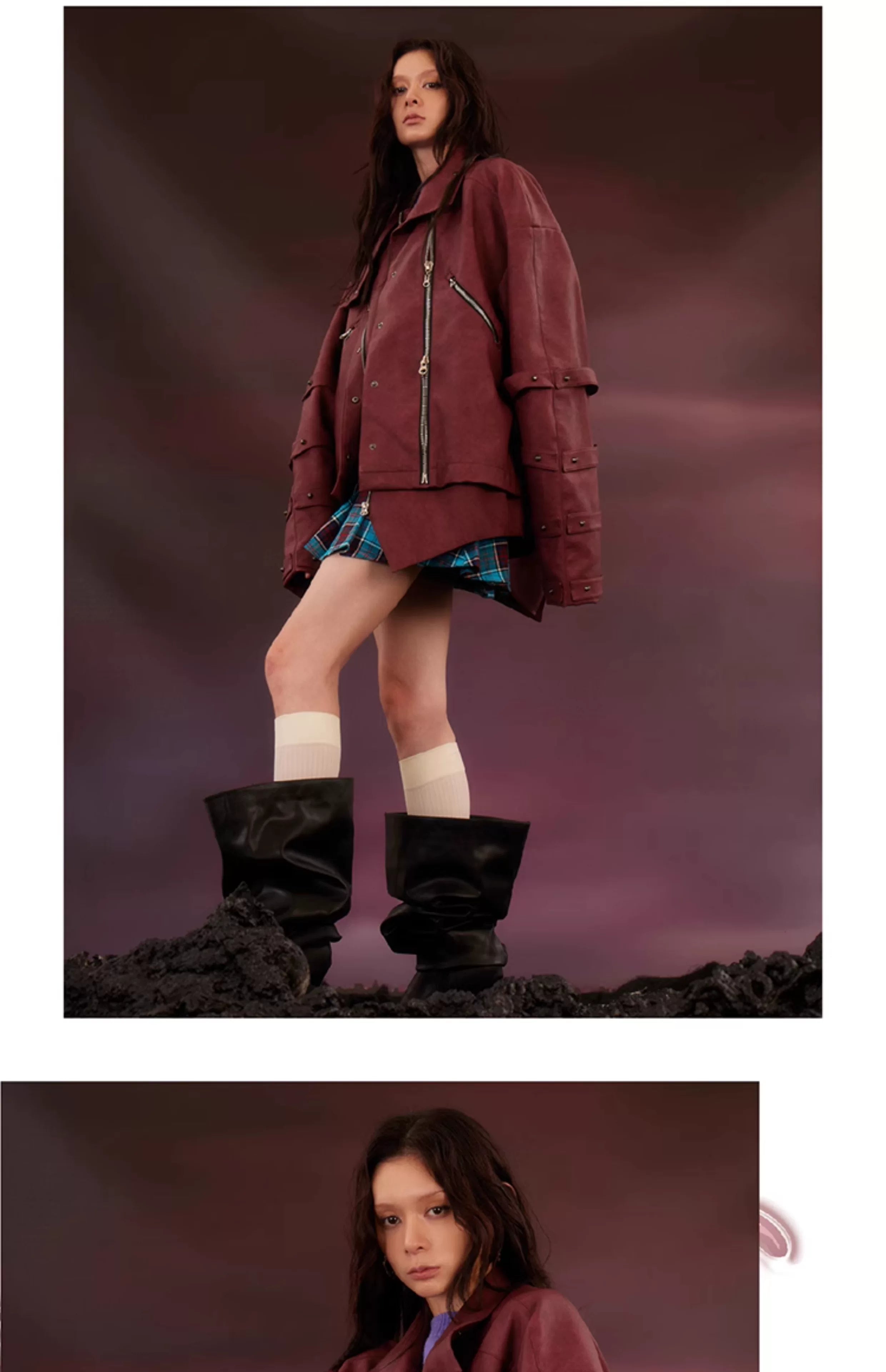 Studded Washed Distressed Swallow-tail Leather Jacket
