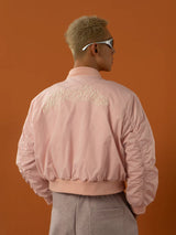 Cropped Pink Brown Cotton Baseball Jacket