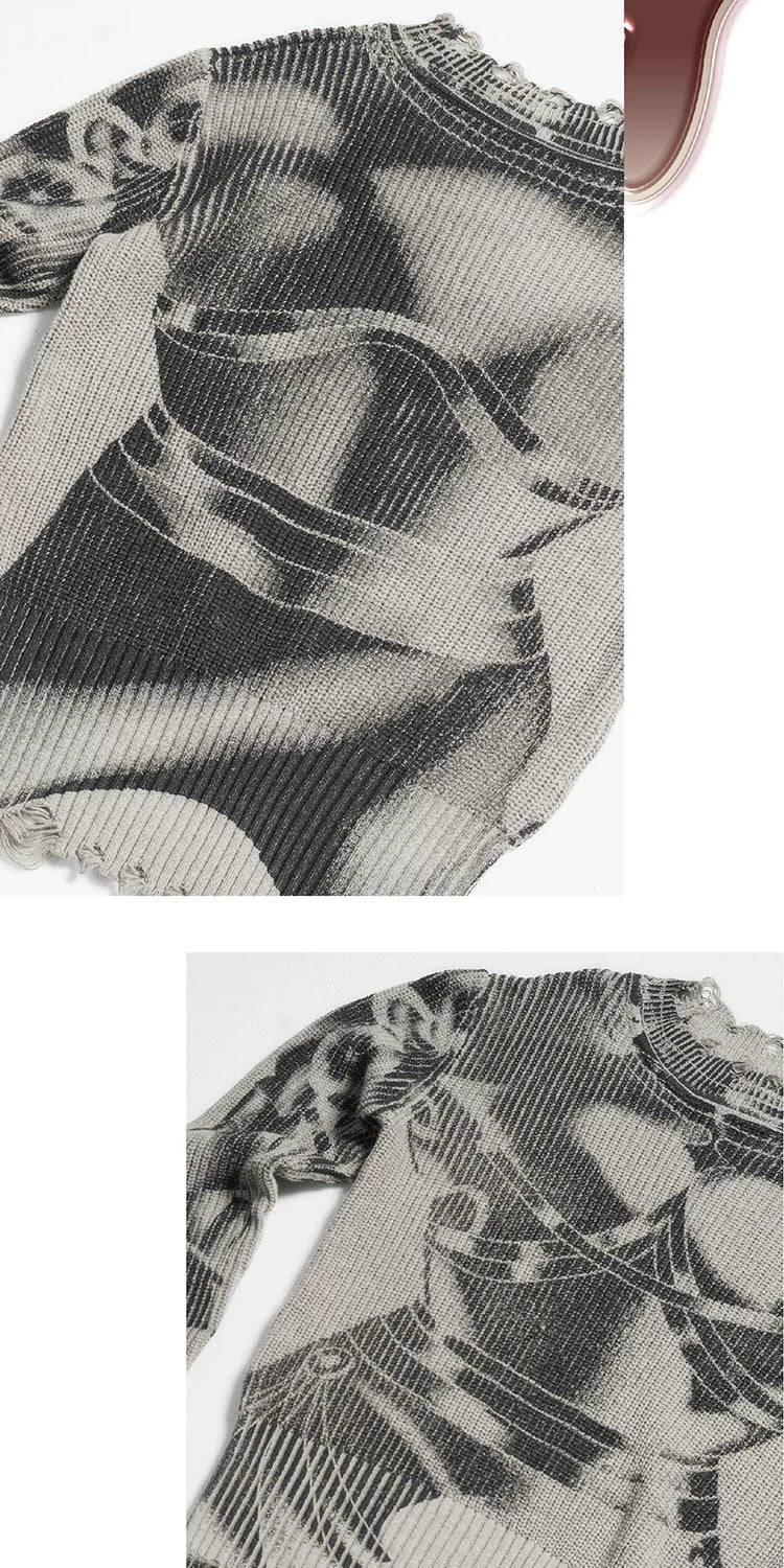 Distressed Knight Armor Print Sweater