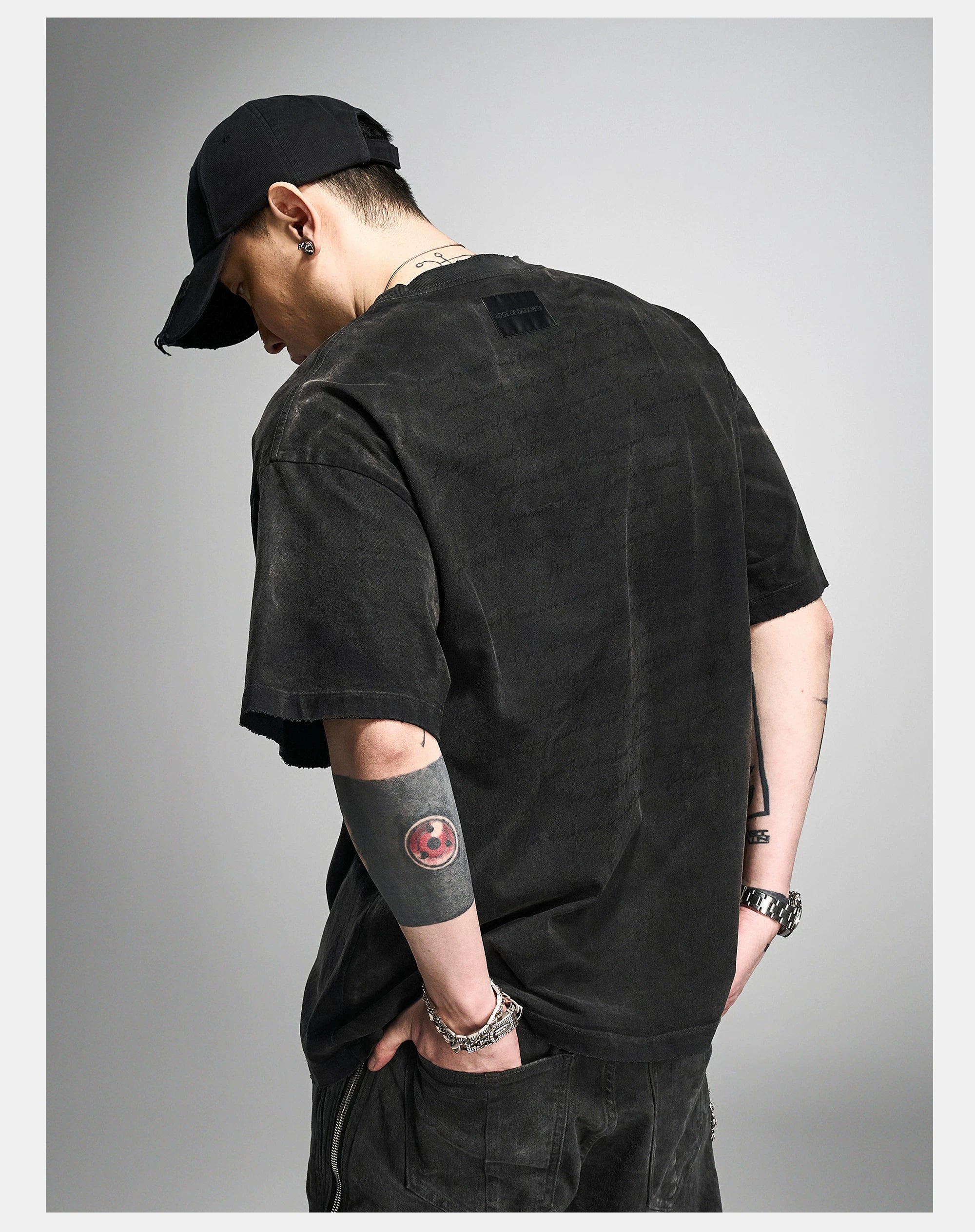 Loose Washed Distressed Black Graphic Tee