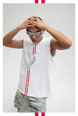 Men's White Loose Hand-Printed Tank Tops