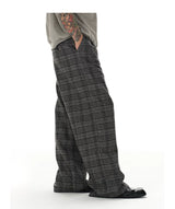 Black Grey Plaid Wool Pants