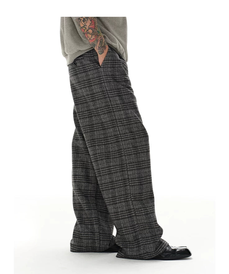 Black Grey Plaid Wool Pants