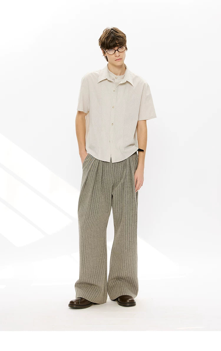 Men's Double-layered Short-sleeved Plaid Linen Shirt