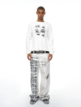 Men's White Eye Print Knit Sweatshirt