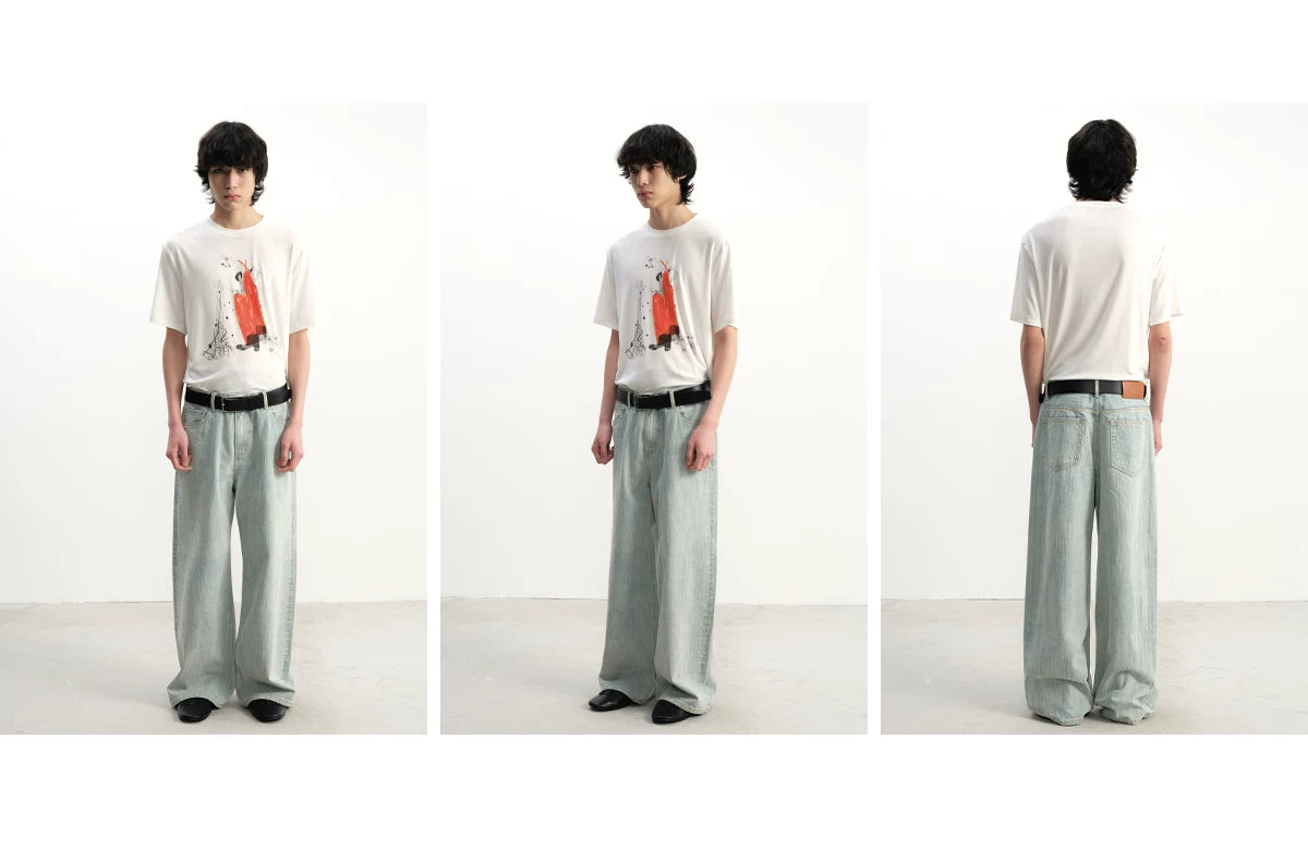 Light Blue Slub Straight Denim Jeans