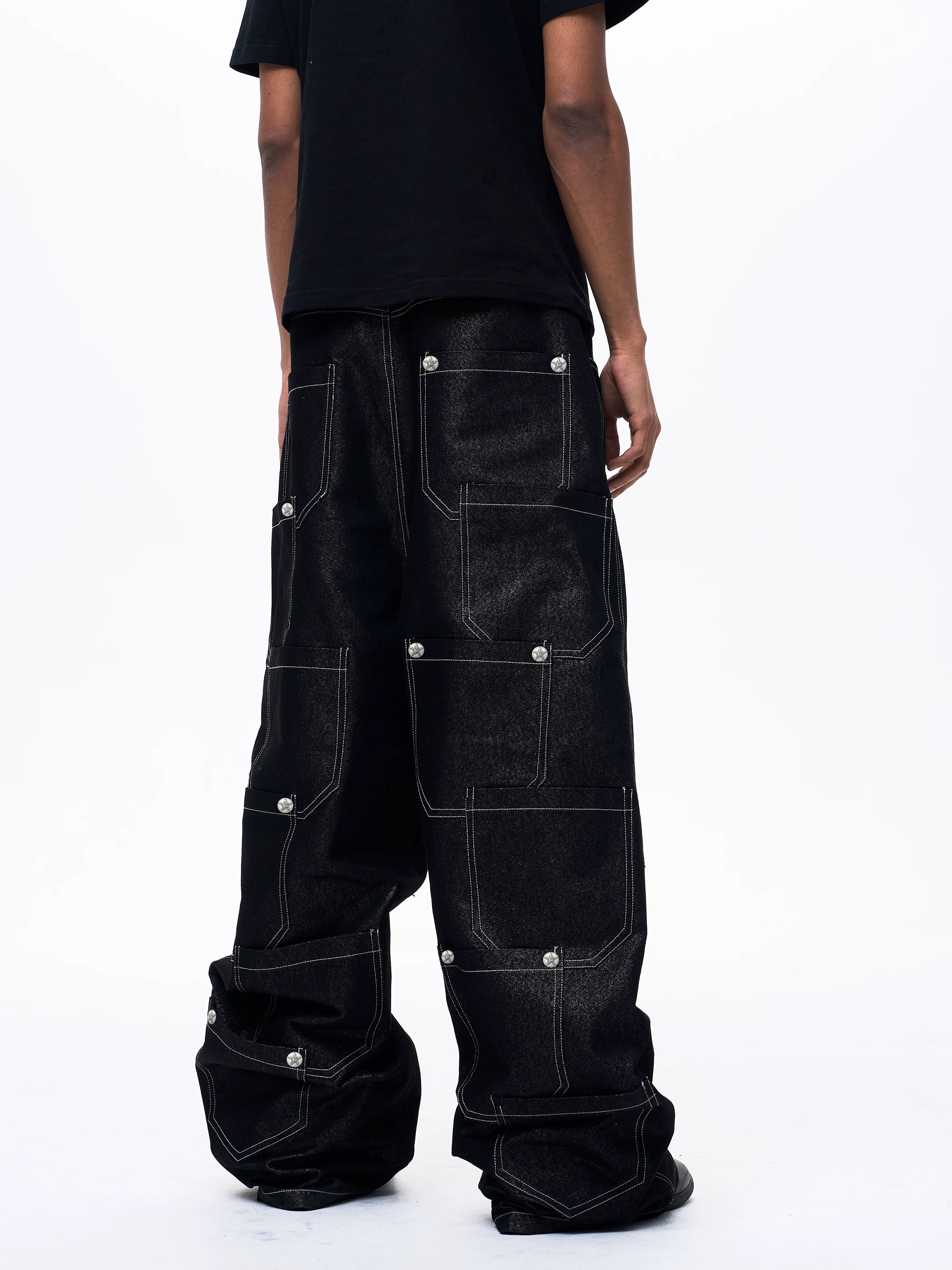 Men's Silver Multi Pocket Wide-Leg Jeans