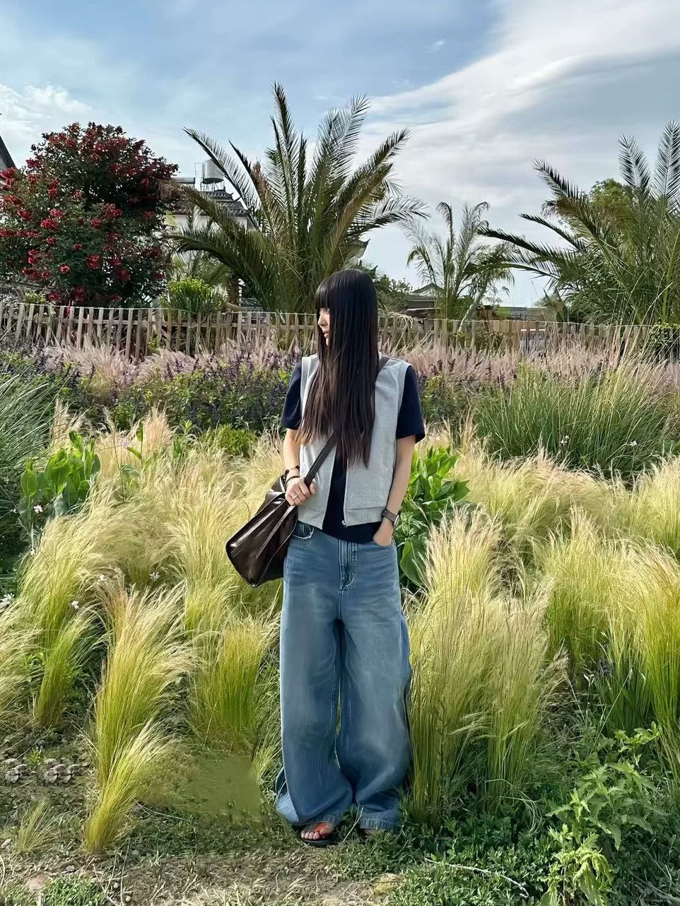 Wide Leg Cuffed Washed Jeans