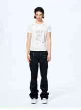 Unisex Rivet Letter Washed Distressed Tees