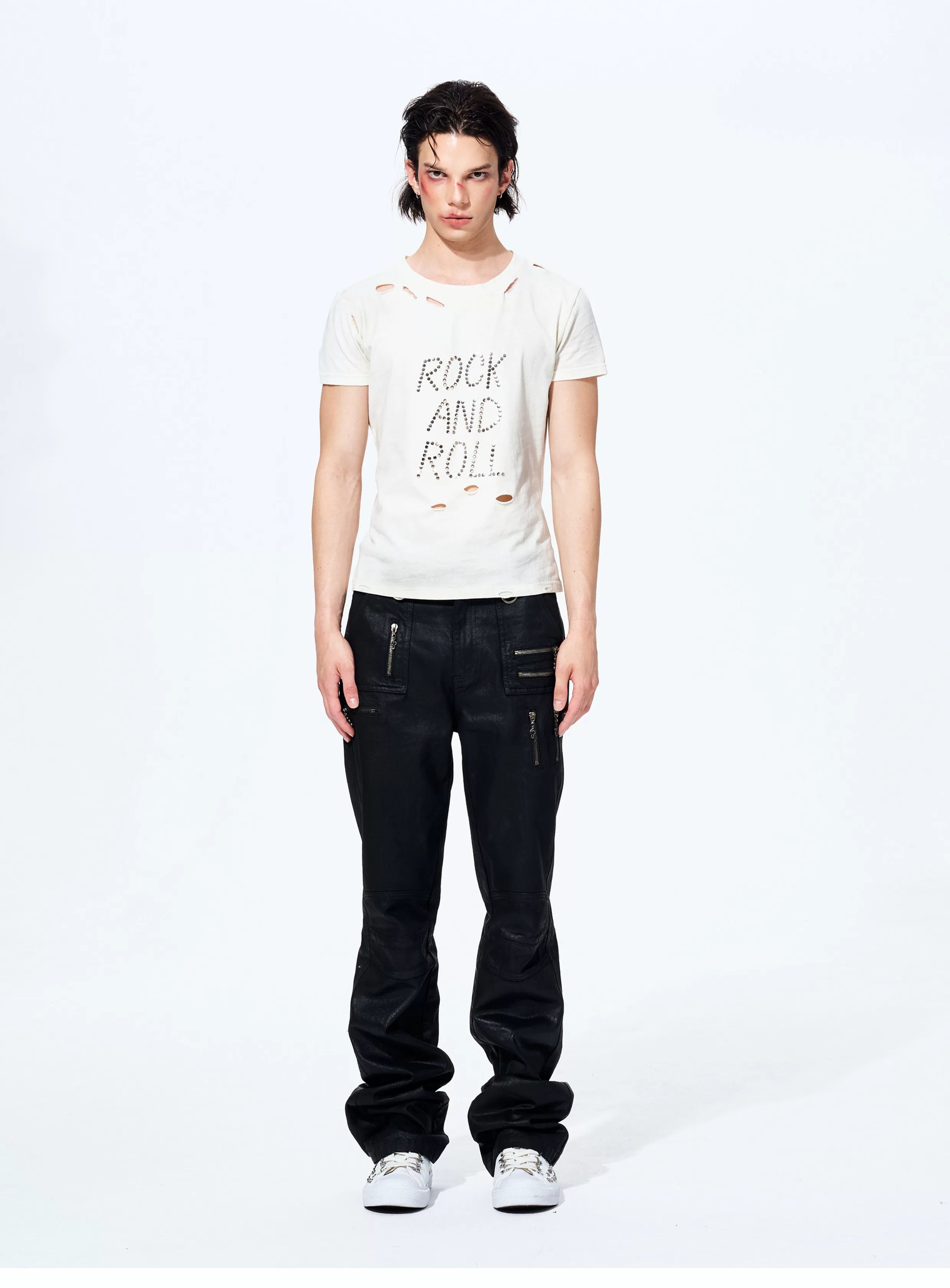 Unisex Rivet Letter Washed Distressed Tees