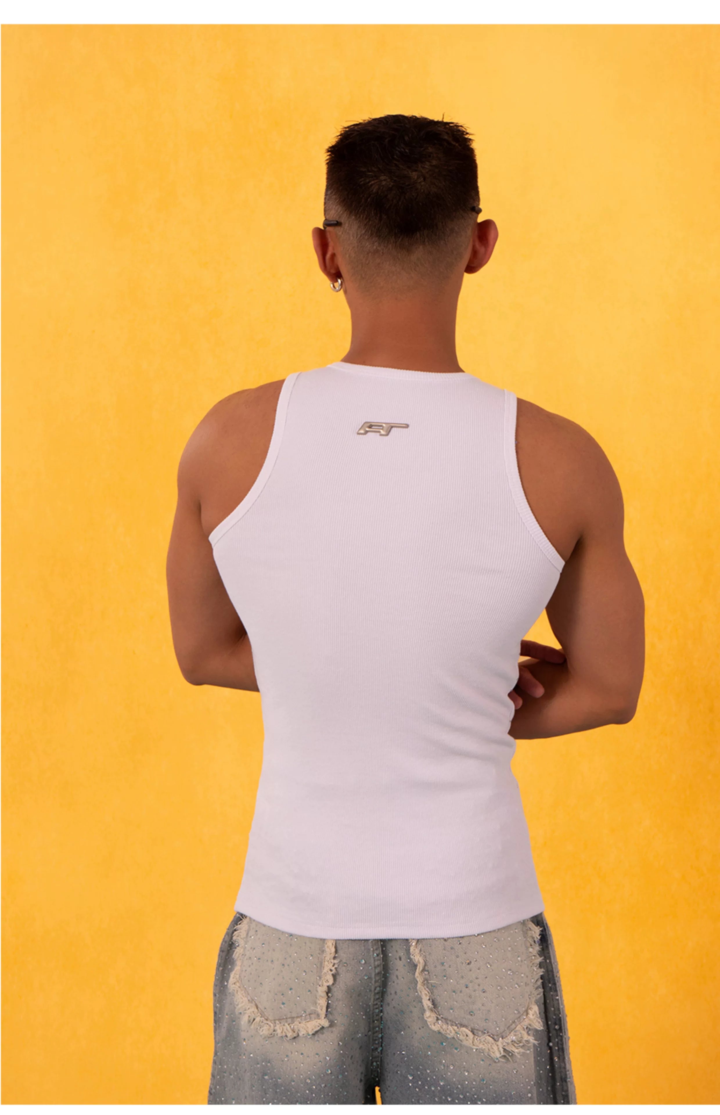 Rhinestone Ribbed Stretchy Metal Tank Tops