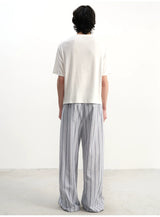 Tie-Front Striped Pleated Linen Pants