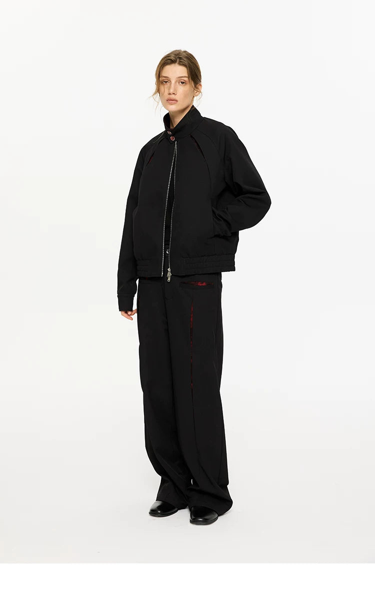 Oil-Lined Color Block Straight Equestrian Pants