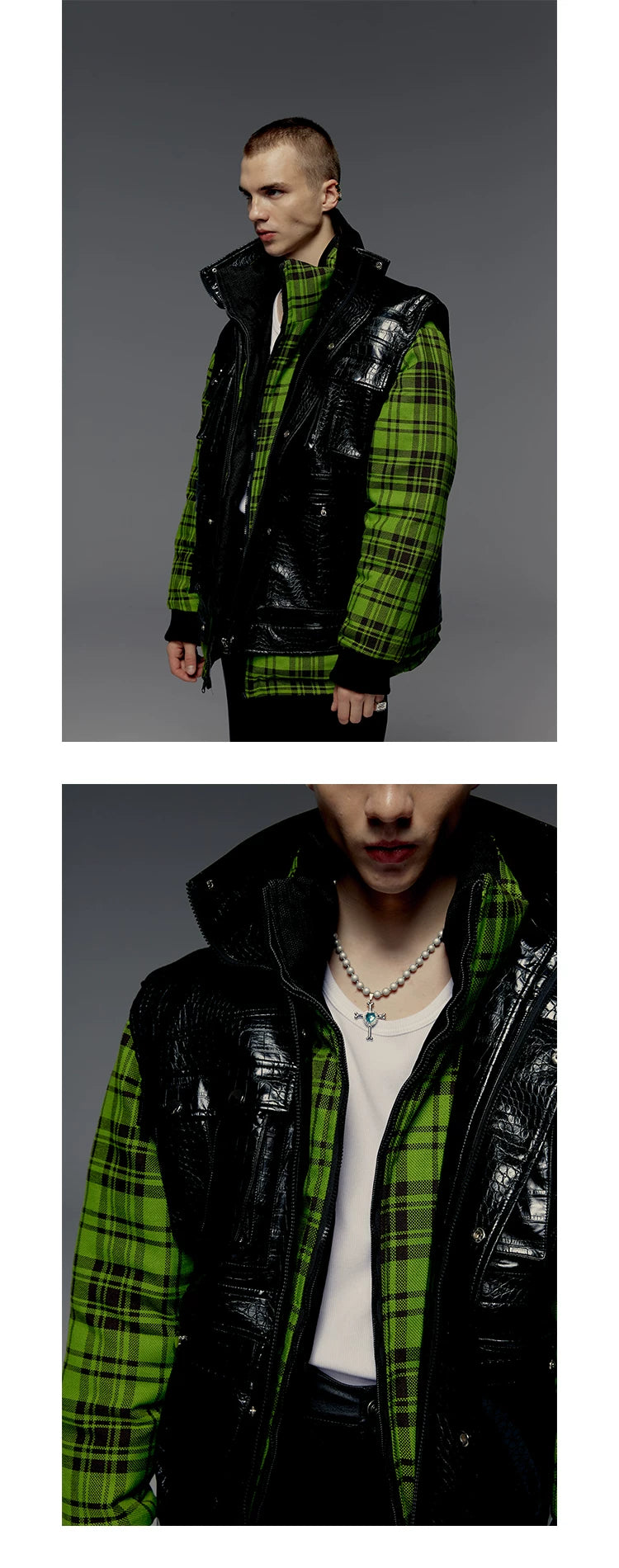 Croc Embossed Multi-pocket Sleeveless Leather Jacket