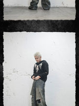 Devil Bone Jacquard Distressed Zip Cardigan