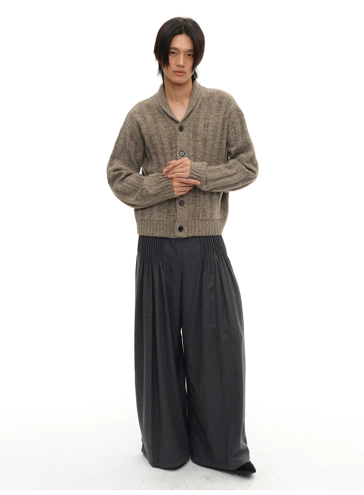 Shawl Collar Ribbed Cardigan