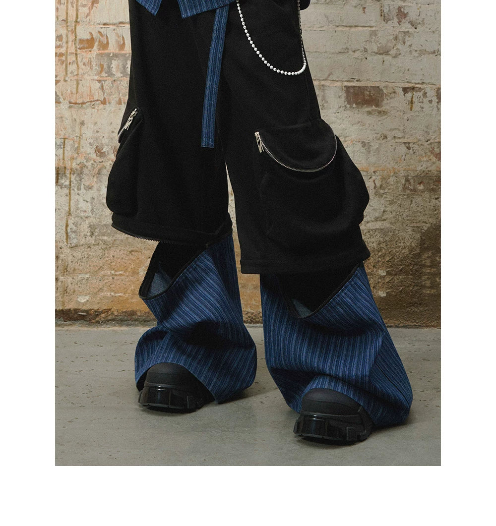 Detachable Suede Denim Patchwork Cargo Pants