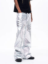 Men's Liquid Metal Silver Flared Jeans