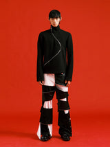 Black Thick Slim Zip Turtleneck Sweater