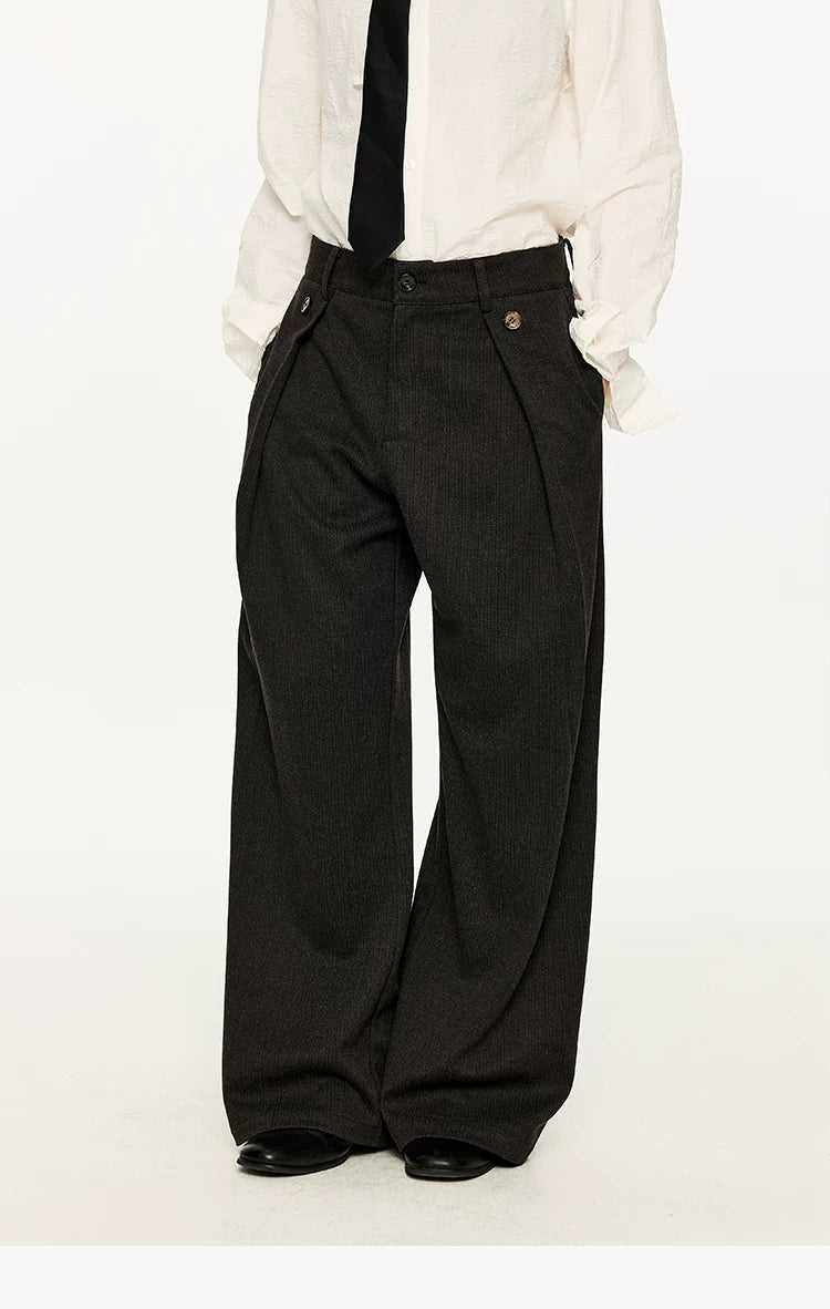 Men's Striped Pleated Straight Wool Pants