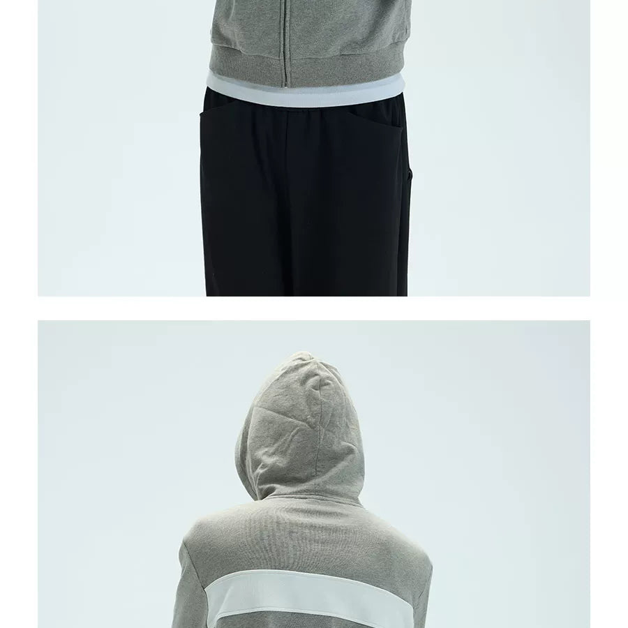 Two-Tone Cotton Embroidered Crop Zip Hoodie