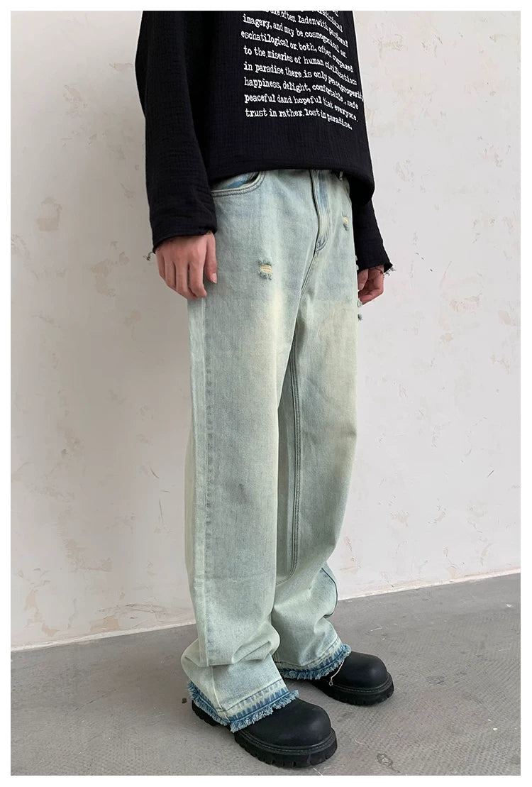 Men's Washed Ripped Straight Leg Jeans