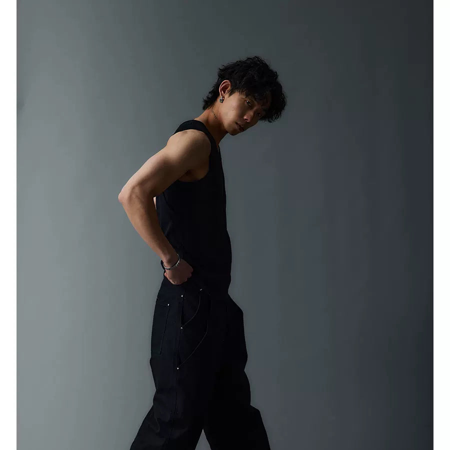 Black Double Layer Slim Tank Top