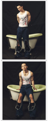 Dark Bear Print Ribbed Tank Top