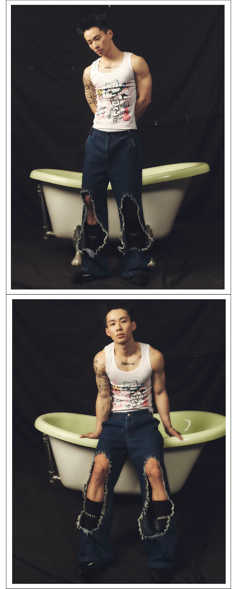 Dark Bear Print Ribbed Tank Top