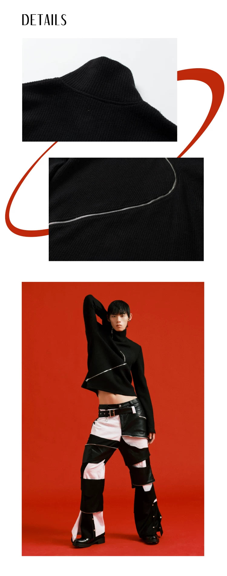 Black Thick Slim Zip Turtleneck Sweater