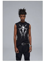 Stretchy Black Printed Ribbed Tank Top