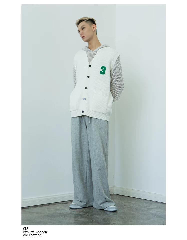 Men's Black-White Number Embroidered Knit Vest