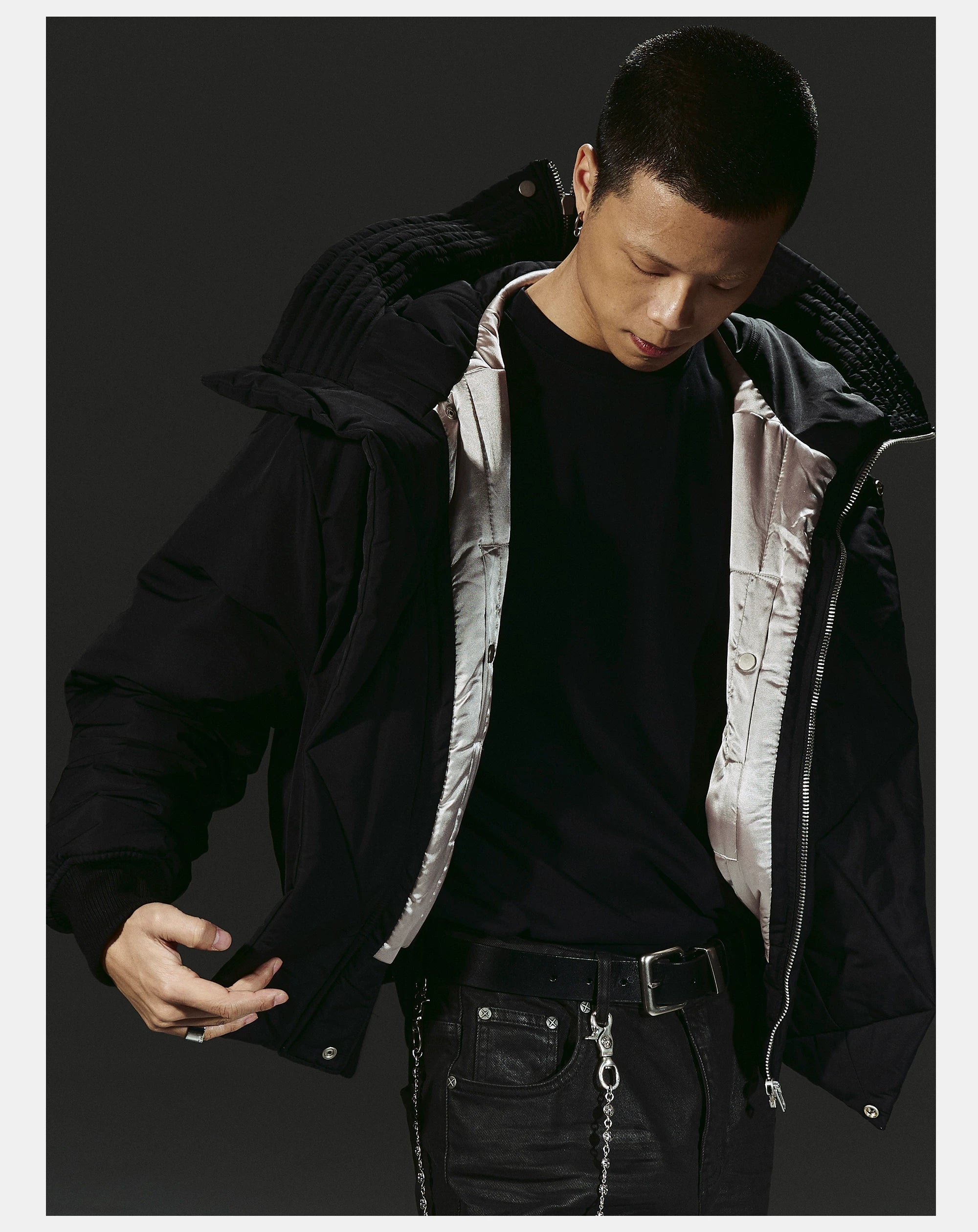Dark 3M Oversized Hooded Bomber Jacket