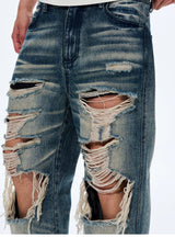 Men's Distressed Washed Straight Leg Jeans
