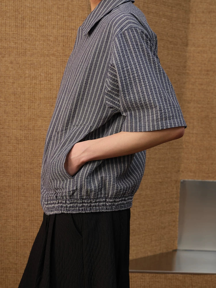 Dark Blue Striped Ruched Shirt
