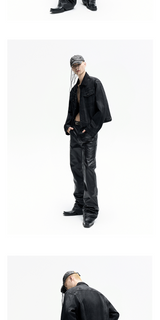 Dark Stacked Waxed Straight Skinny Pants