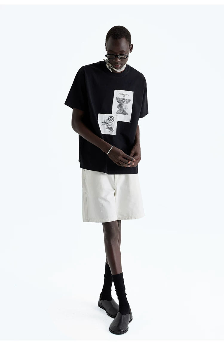 Frayed Printed Cotton Crew Neck Tee