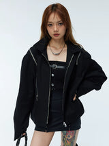 Unisex Two-Tone Irregular Short Multi-Zip Jackets