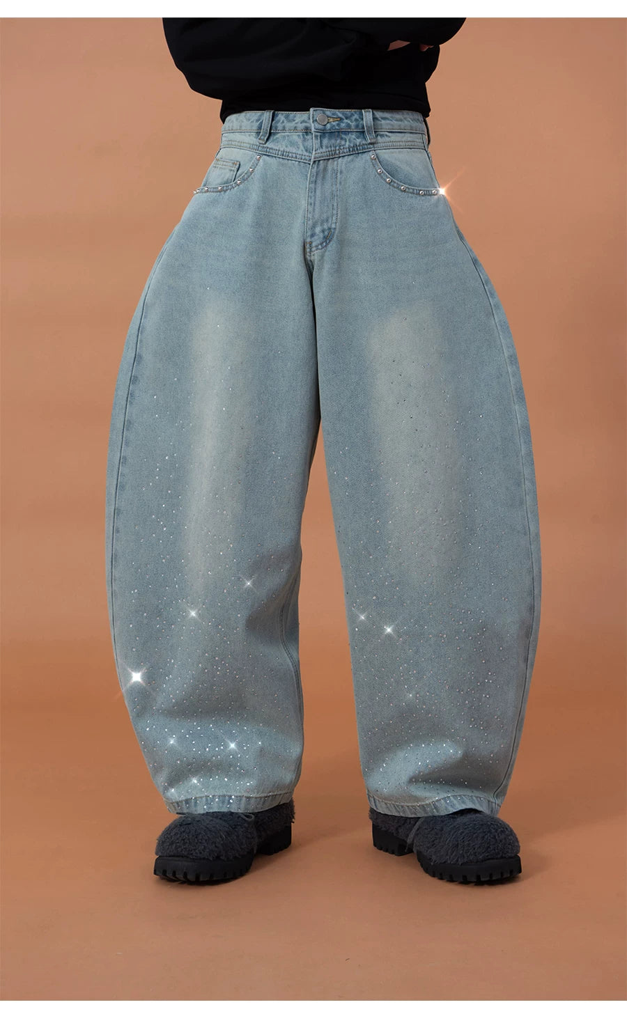 Men's Vintage Blue Riveted Sequin Jeans