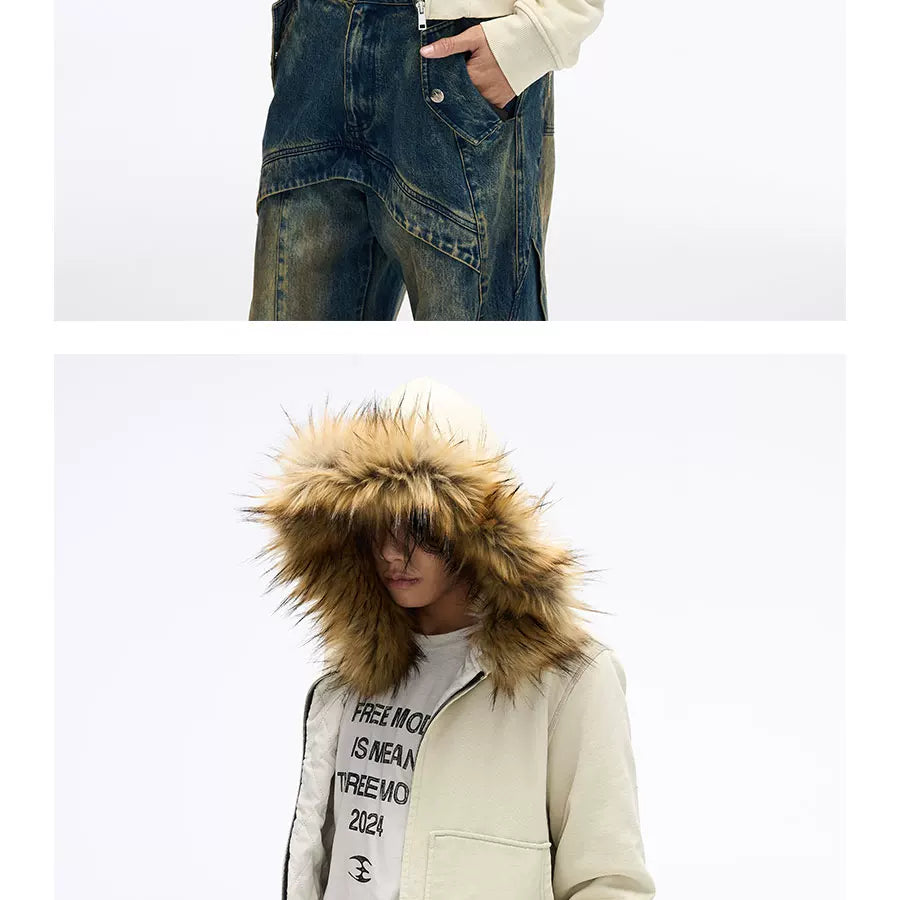 Men's Vintage Detachable Fur Hooded Jacket