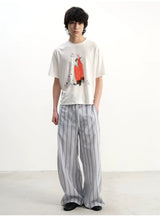 Tie-Front Striped Pleated Linen Pants