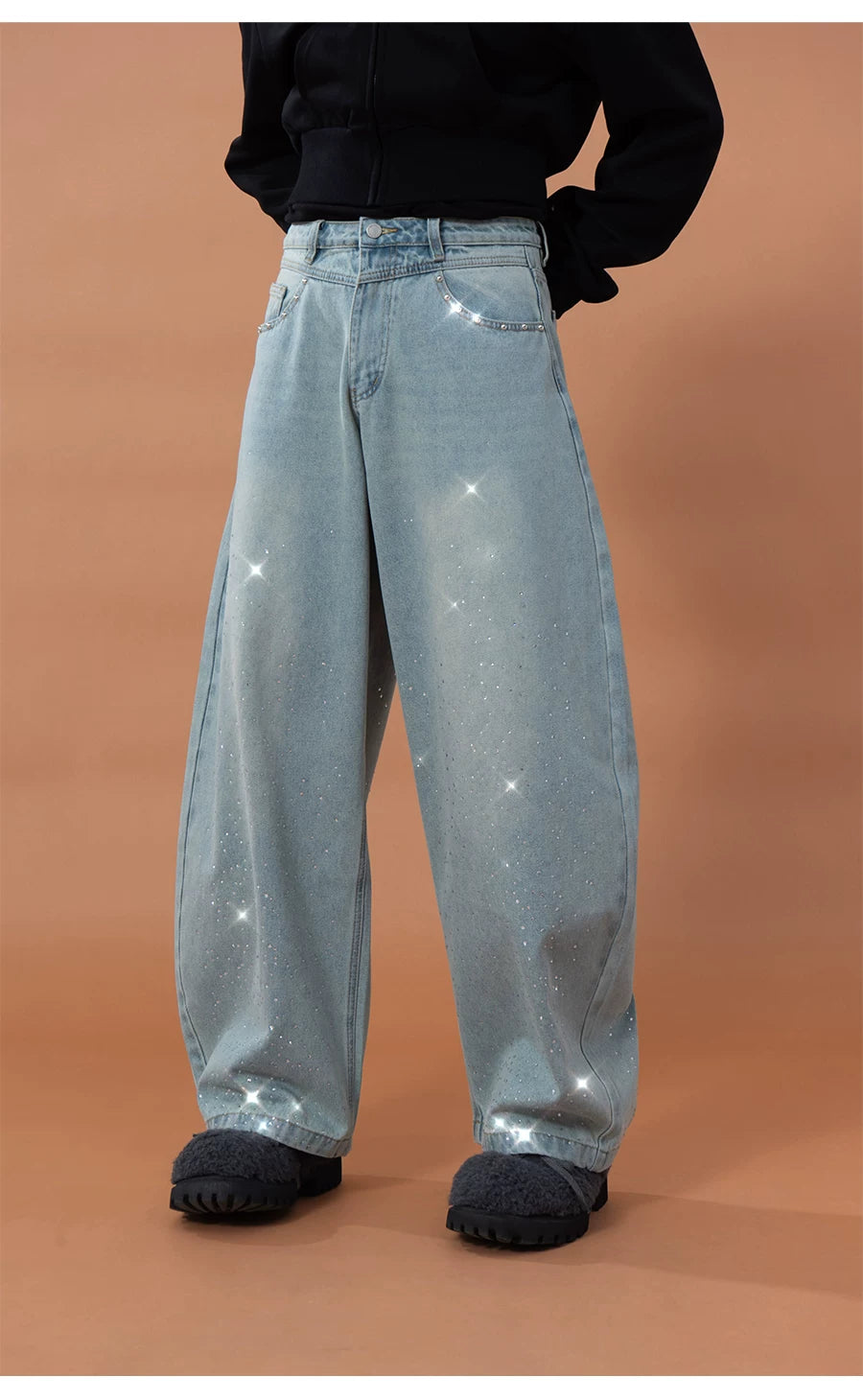 Men's Vintage Blue Riveted Sequin Jeans