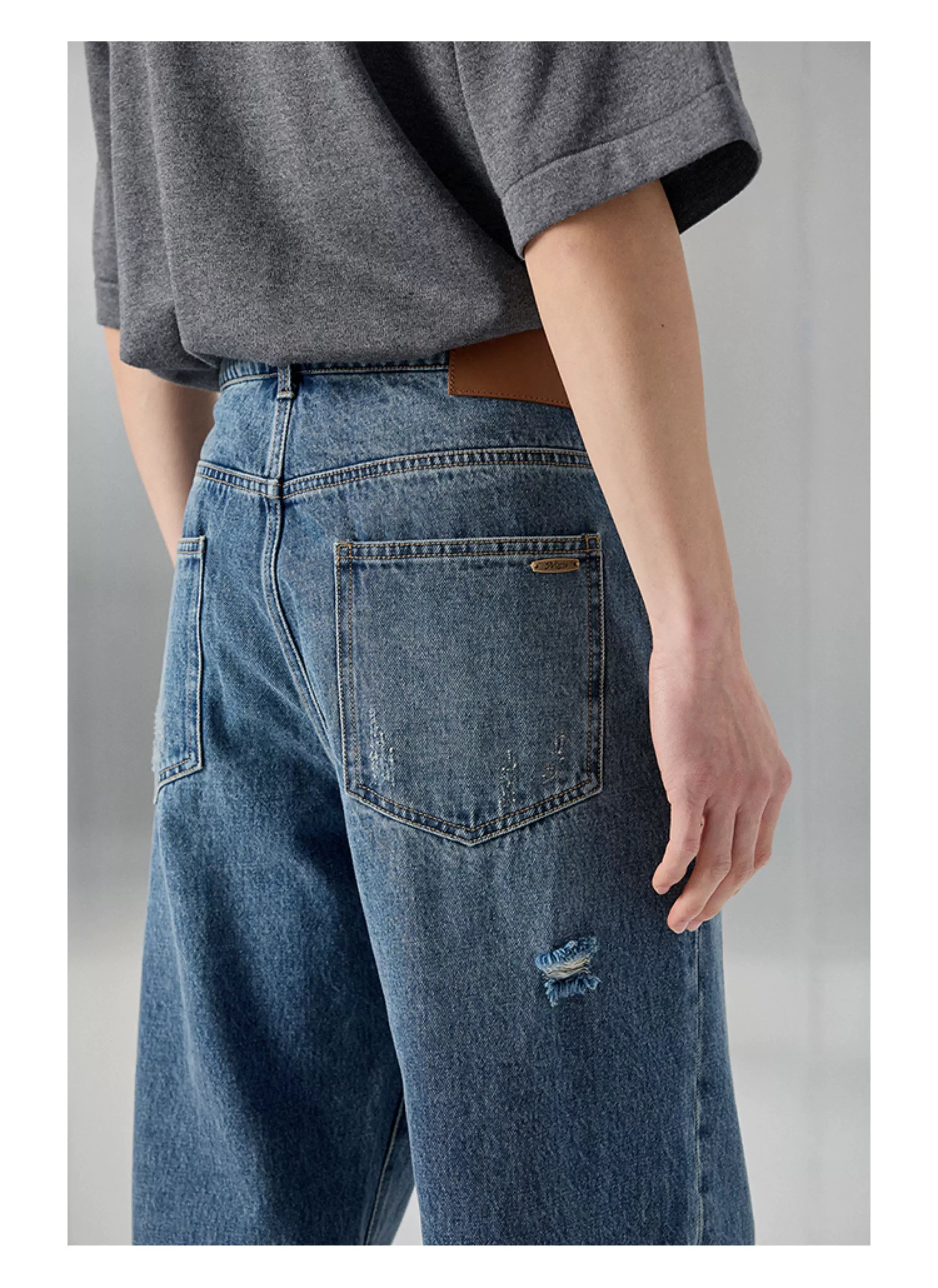 Distressed Patched Denim Pants